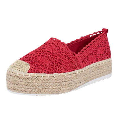 Women Flats Shoes Espadrilles Flatform  Lace Canvas  Hollow Floral Ooho