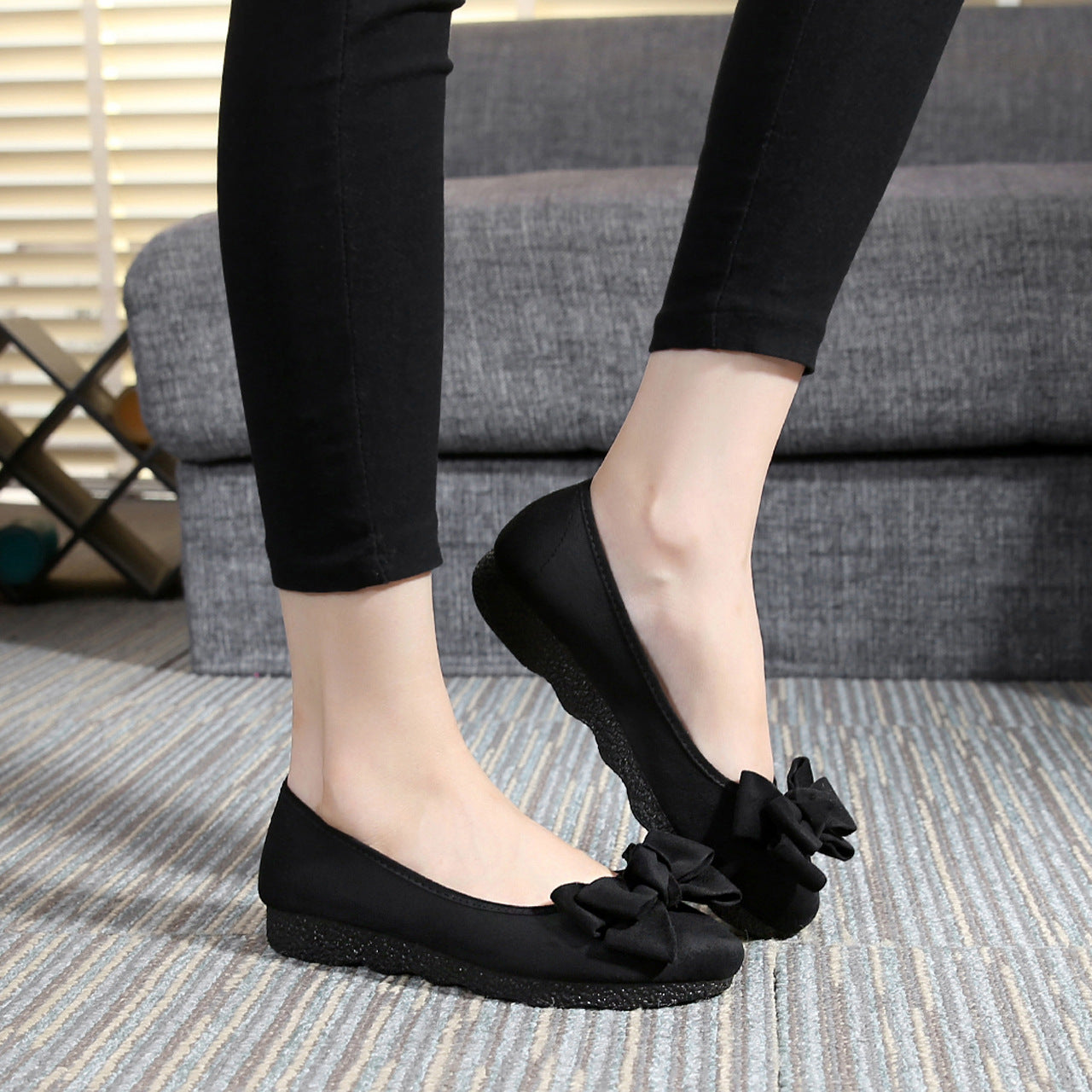 Womens flats Shoes ballet Slip On Bow Round Toe  Ballerina Ooho