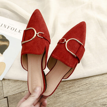 Womens Flats Shoes Mules Slippers Decoration Metal Ooho