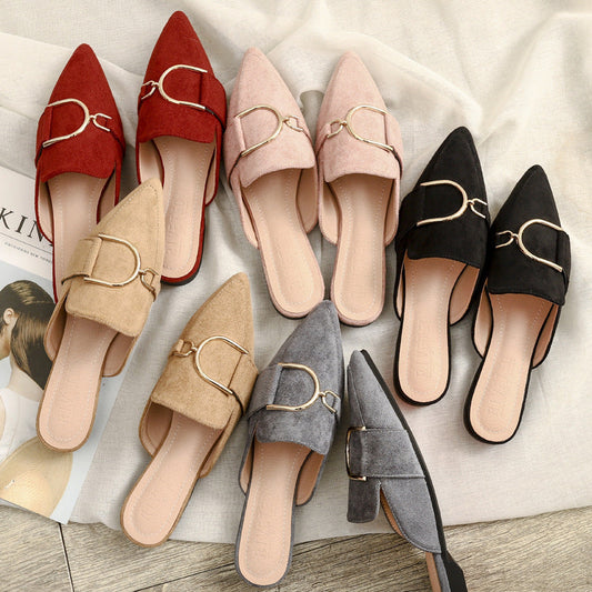 Womens Flats Shoes Mules Slippers Decoration Metal Ooho