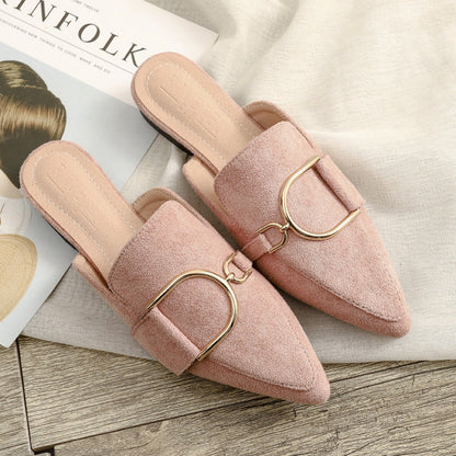 Womens Flats Shoes Mules Slippers Decoration Metal Ooho