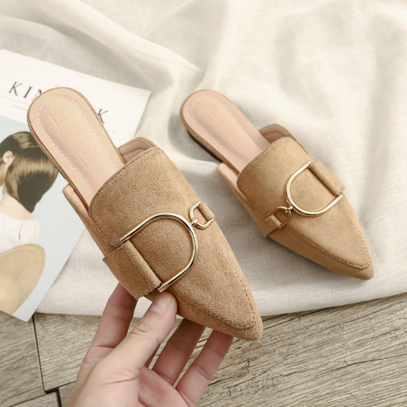 Womens Flats Shoes Mules Slippers Decoration Metal Ooho