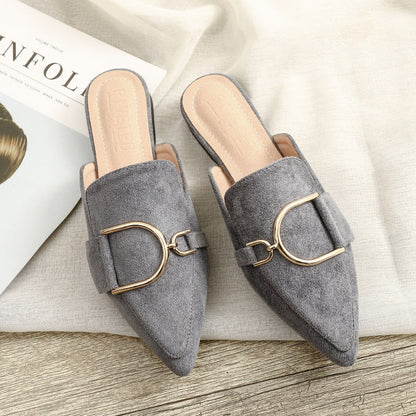 Womens Flats Shoes Mules Slippers Decoration Metal Ooho
