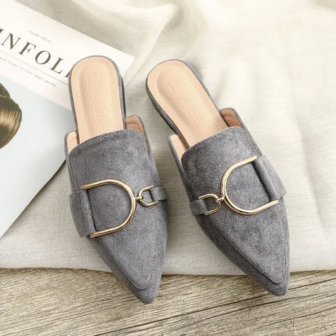 Womens Flats Shoes Mules Slippers Decoration Metal Ooho