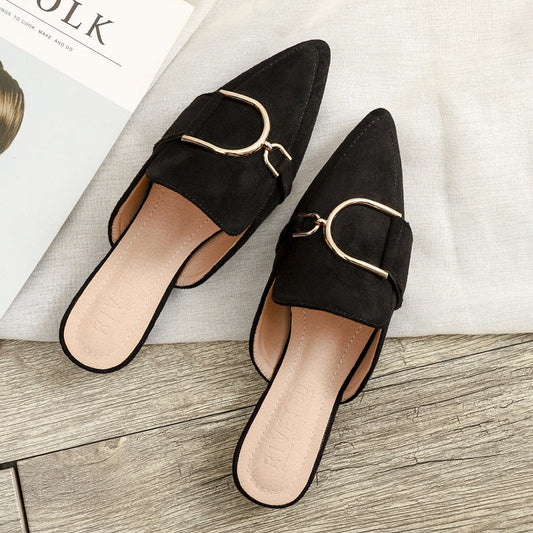 Womens Flats Shoes Mules Slippers Decoration Metal Ooho