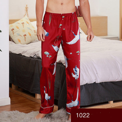 Men sleepwear Bottoms Silk Pajamas Print Long Sleep Pants Ooho