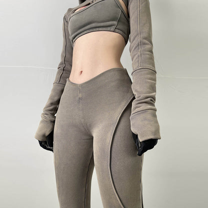 Cross Waist Micro Flare Trousers for Women | High Waist Slim Fit Ladies Pants