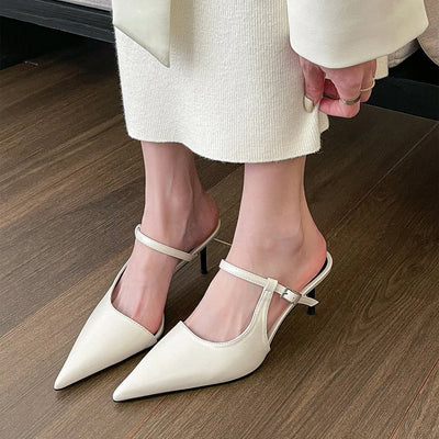Pointed High Heel Shoes Closed Toe Half Slippers For Women Ooho