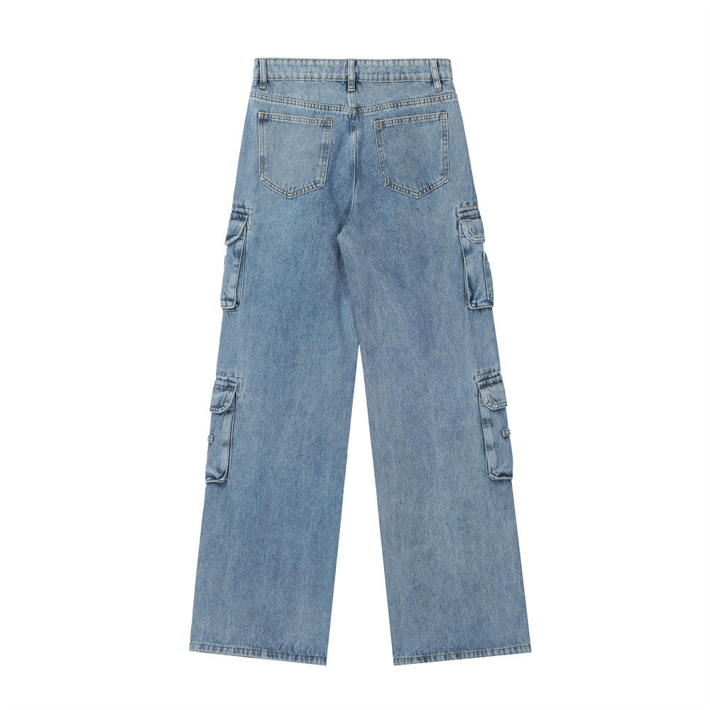 American Retro Multi-pocket Distressed Straight Cargo Pants Men Ooho