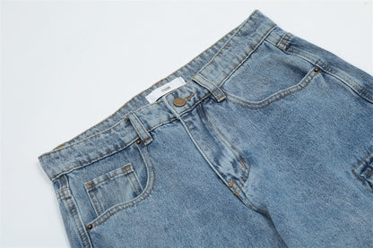 American Retro Multi-pocket Distressed Straight Cargo Pants Men Ooho