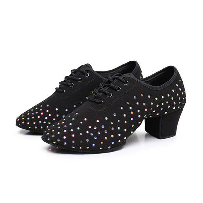Women's Latin Dance Oxford Cloth Full Diamond Shoes Ooho