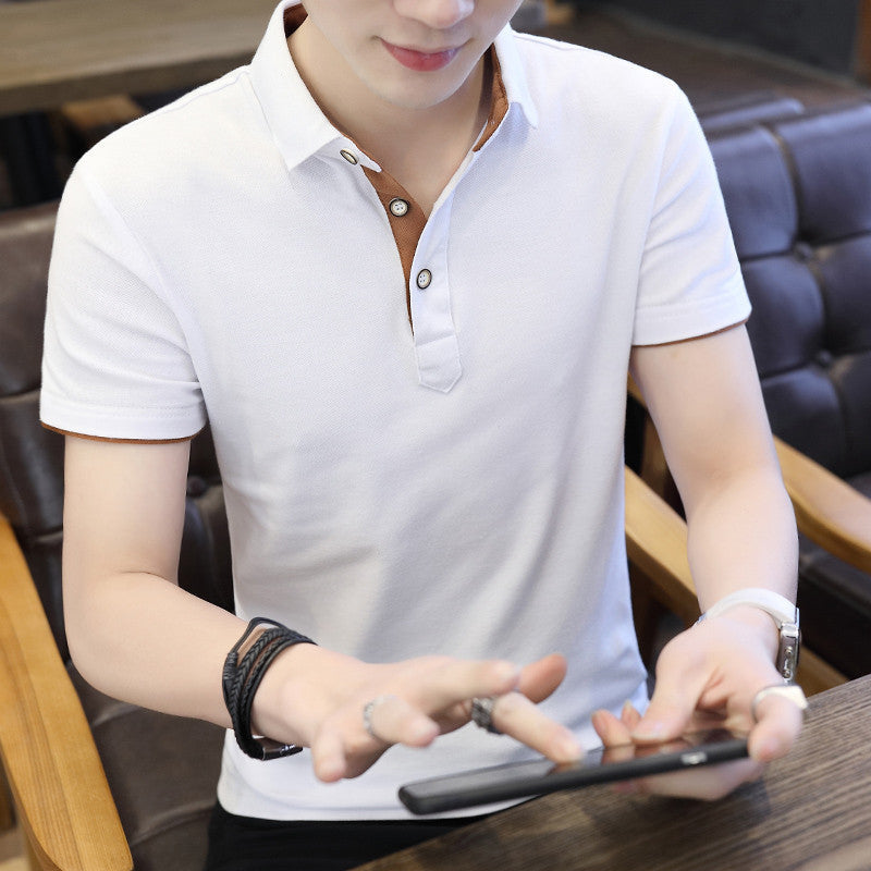 Polo Shirt For Men Casual Short Sleeve Polo Shirts Patchwork Turn-down Collar Zipper T-Shirt Summer Men Shirt Tops Ooho