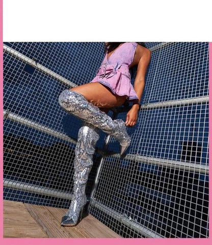 Fashionable Sequins Over-the-knee Boots Women Ooho