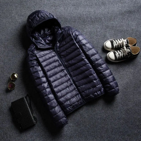 Men's Stand Collar Hooded Short Ultra-thin Down Jacket Ooho
