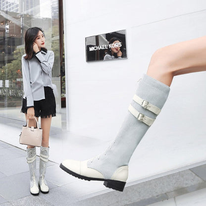 But the knee thick heel low heel denim high boots women Ooho