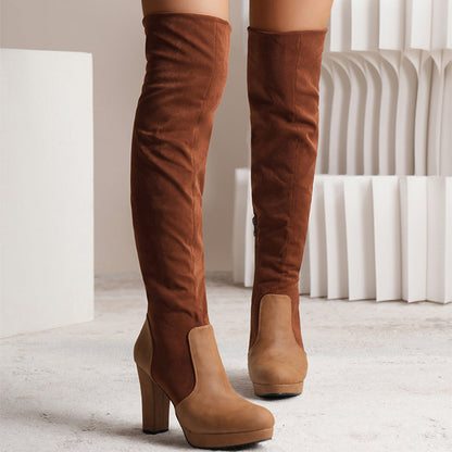 New Long Boots For Women Elastic Suede High Square Heel Over-the-knee Boots Fashion Party Shoes Winter Ooho