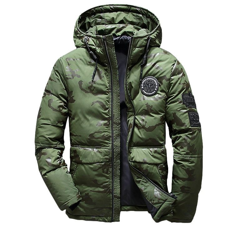 Camouflage Men's Winter Jacket Coat Hooded Casual Slim Down Parka Autumn Camo Windproof Warm Mens Overcoat Ooho