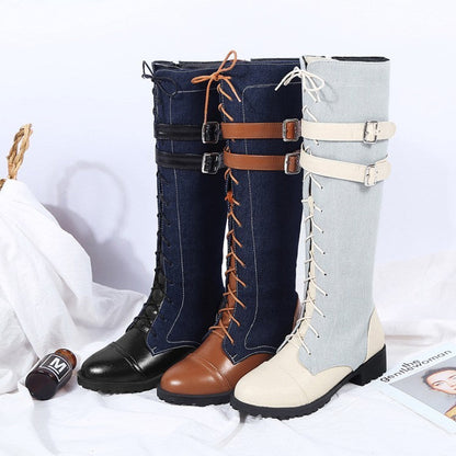 But the knee thick heel low heel denim high boots women Ooho