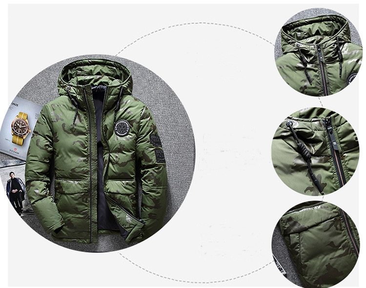 Camouflage Men's Winter Jacket Coat Hooded Casual Slim Down Parka Autumn Camo Windproof Warm Mens Overcoat Ooho