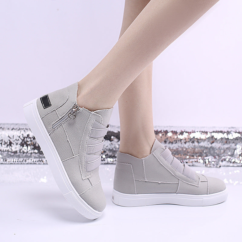 Canvas Flat Shoes Women Side Zipper Walking Sneakers Ooho