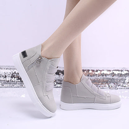 Canvas Flat Shoes Women Side Zipper Walking Sneakers Ooho