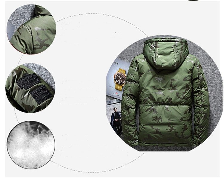 Camouflage Men's Winter Jacket Coat Hooded Casual Slim Down Parka Autumn Camo Windproof Warm Mens Overcoat Ooho