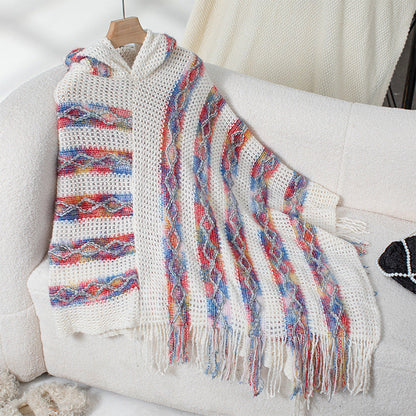 Women's Fashion Knitted Tassel Cape & Shawl – Cozy Boho Chic Wrap Ooho