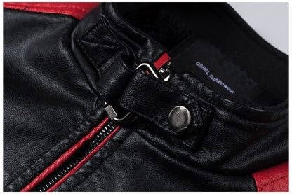 Motorcycle Stitching Leather Jacket Men Stand Collar Retro Ooho