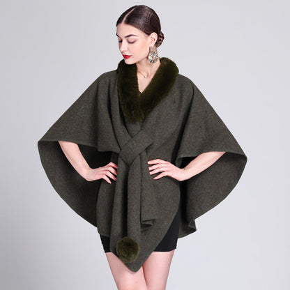 Imitation Rex Rabbit Fur Collar Cape and Shawl for Women – Loose Knitted Cardigan Ooho