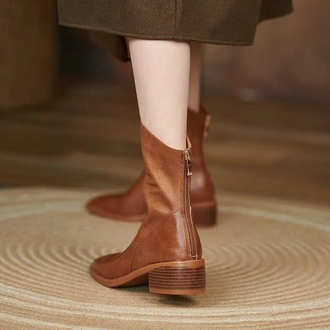 Women's Square Toe Pleated Western Cowboy Boots Ooho 