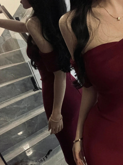 Elegant Red Dress for Women | Fashion Temperament Slim Fit Party Dress Ooho