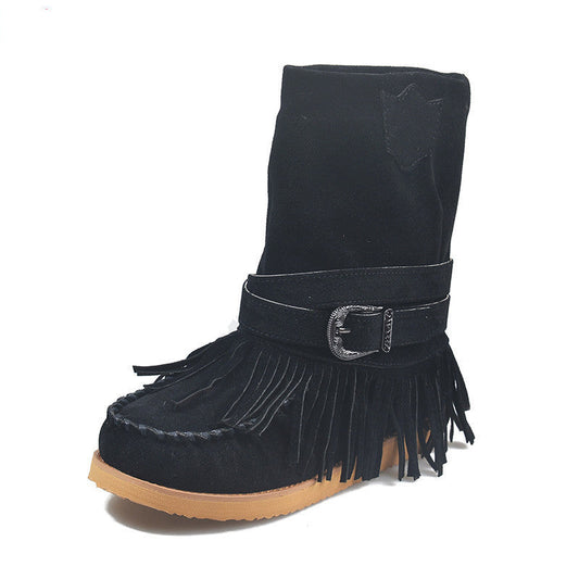 Fringe Middle Boots Women Sexy Tassel Boots Fashion Buckle Ooho