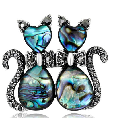 Fashion shell cats Brooches jewelry High Quality glass rhinestone animal pins and brooches for women men suits scarf pins metal Ooho