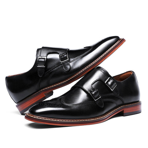 New First Layer Cowhide Double Buckle Monk Shoes Ooho