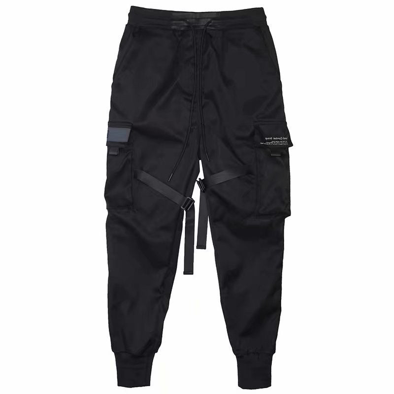 Ribbons Harem Joggers Men Cargo Pants Streetwear Hip Hop Casual Pockets Cotton Track Pants Ooho