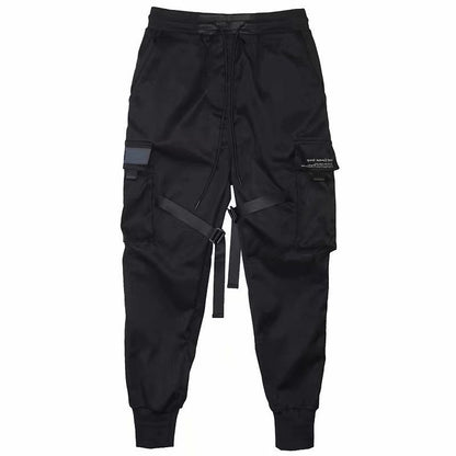 Ribbons Harem Joggers Men Cargo Pants Streetwear Hip Hop Casual Pockets Cotton Track Pants Ooho