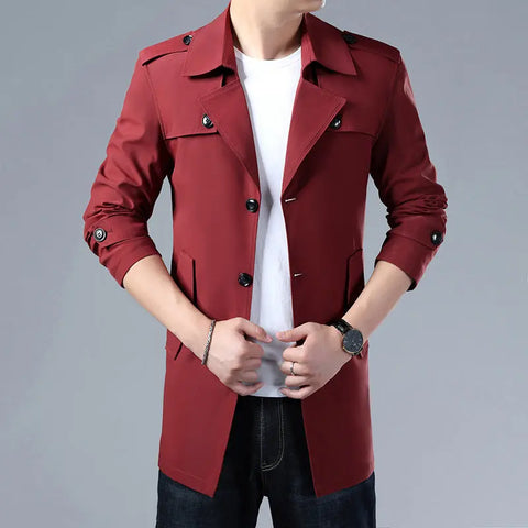 Spring And Autumn Men's Trench Coat With Buttons Top Quality Jacket Slim Regular Classic Jacket Ooho