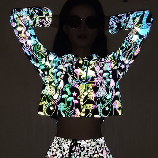 New Mushroom Reflective Hoodies Women Ooho