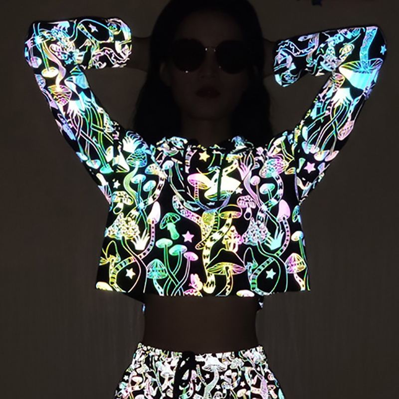 New Mushroom Reflective Hoodies Women Ooho