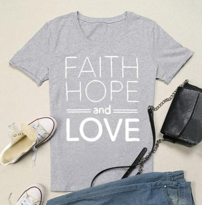 Faith hope and love T-shirts for men and women English alphanumeric street short sleeves Ooho