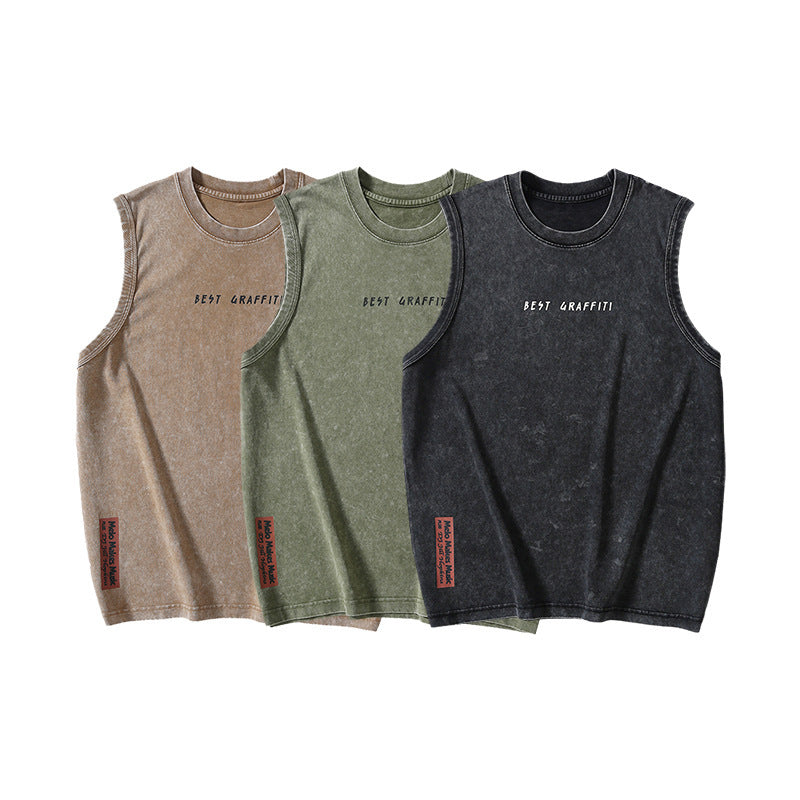 Summer Retro Washed Cotton Tank Top Vest For Men Ooho