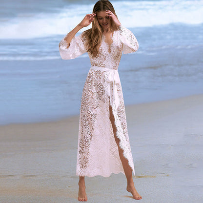 Lace bikini blouse, hollow sexy beach jacket, sunscreen suit, swimsuit and cardigan Ooho