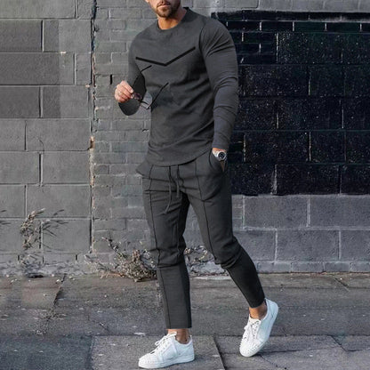 Round Neck Long Sleeve T-shirt Trousers Suit Men Ooho