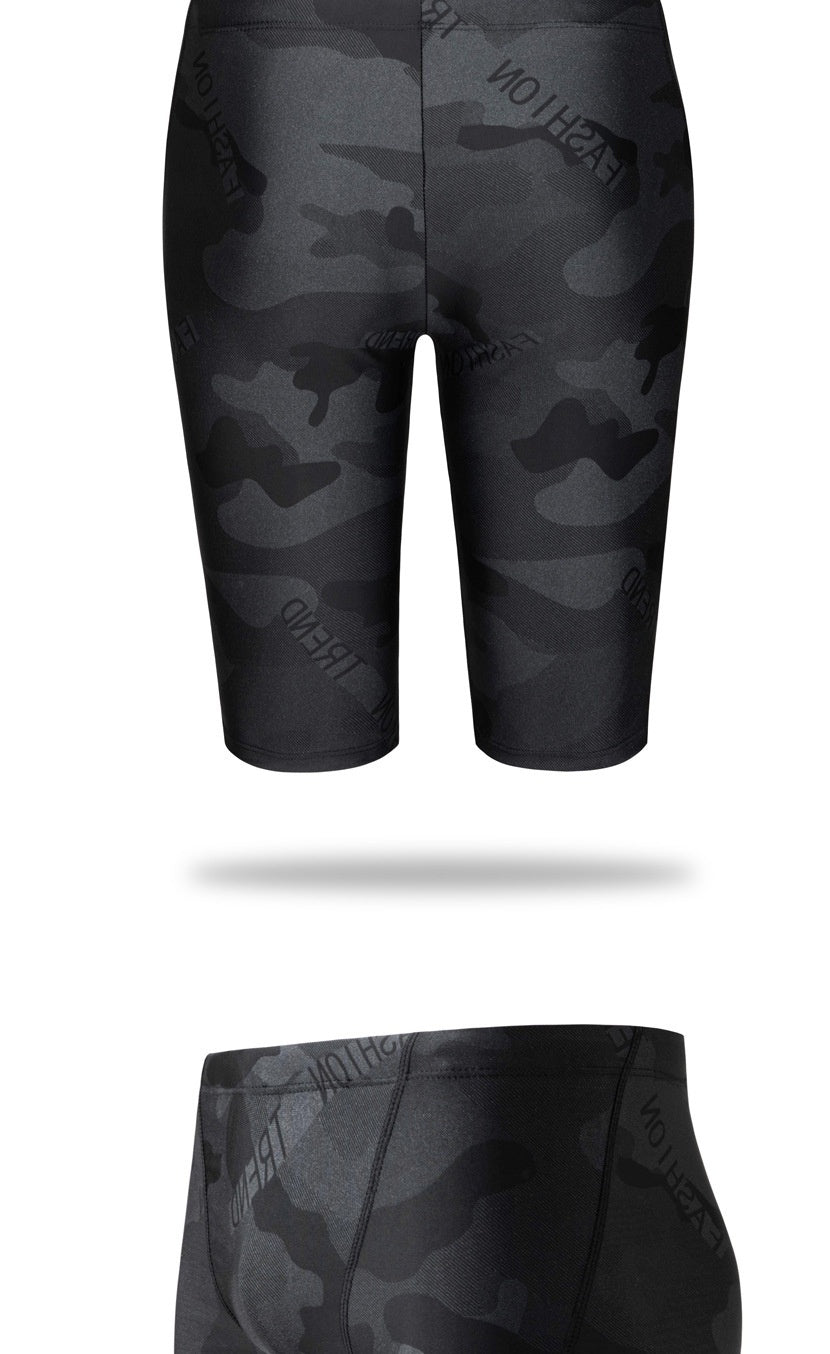 Men's Camouflage Letters Quick-drying Swimming Trunks Swimming Cap Ooho