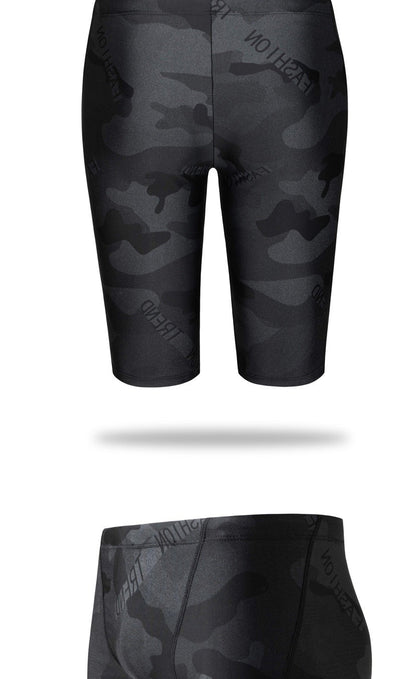 Men's Camouflage Letters Quick-drying Swimming Trunks Swimming Cap Ooho