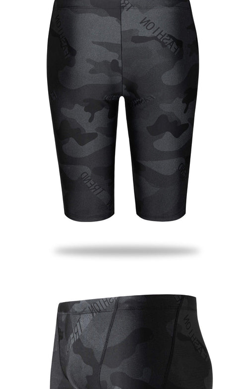 Men's Camouflage Letters Quick-drying Swimming Trunks Swimming Cap Ooho