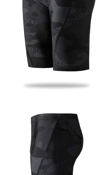 Men's Camouflage Letters Quick-drying Swimming Trunks Swimming Cap Ooho