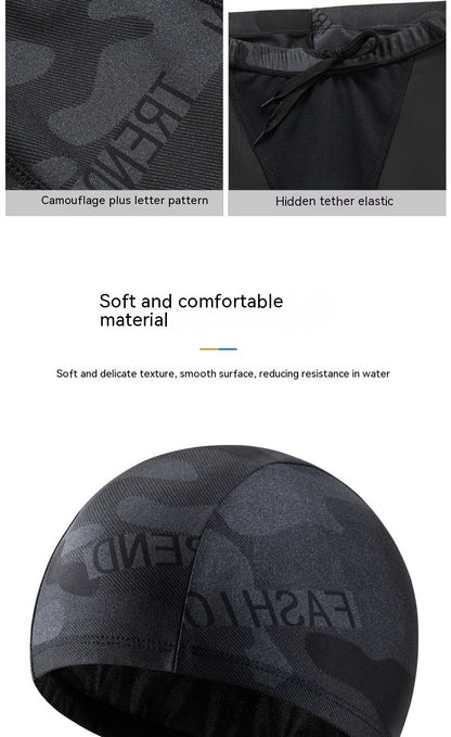 Men's Camouflage Letters Quick-drying Swimming Trunks Swimming Cap Ooho