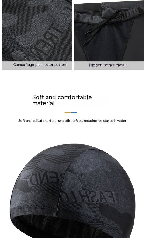 Men's Camouflage Letters Quick-drying Swimming Trunks Swimming Cap Ooho