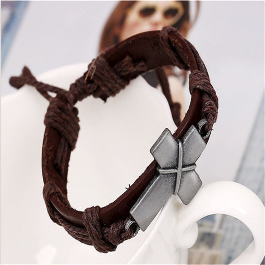 Brown Leather Cross Bracelets Ooho
